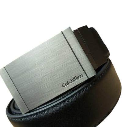 Schwarzer Ledergürtel mit austauschbarer Doppelschnalle